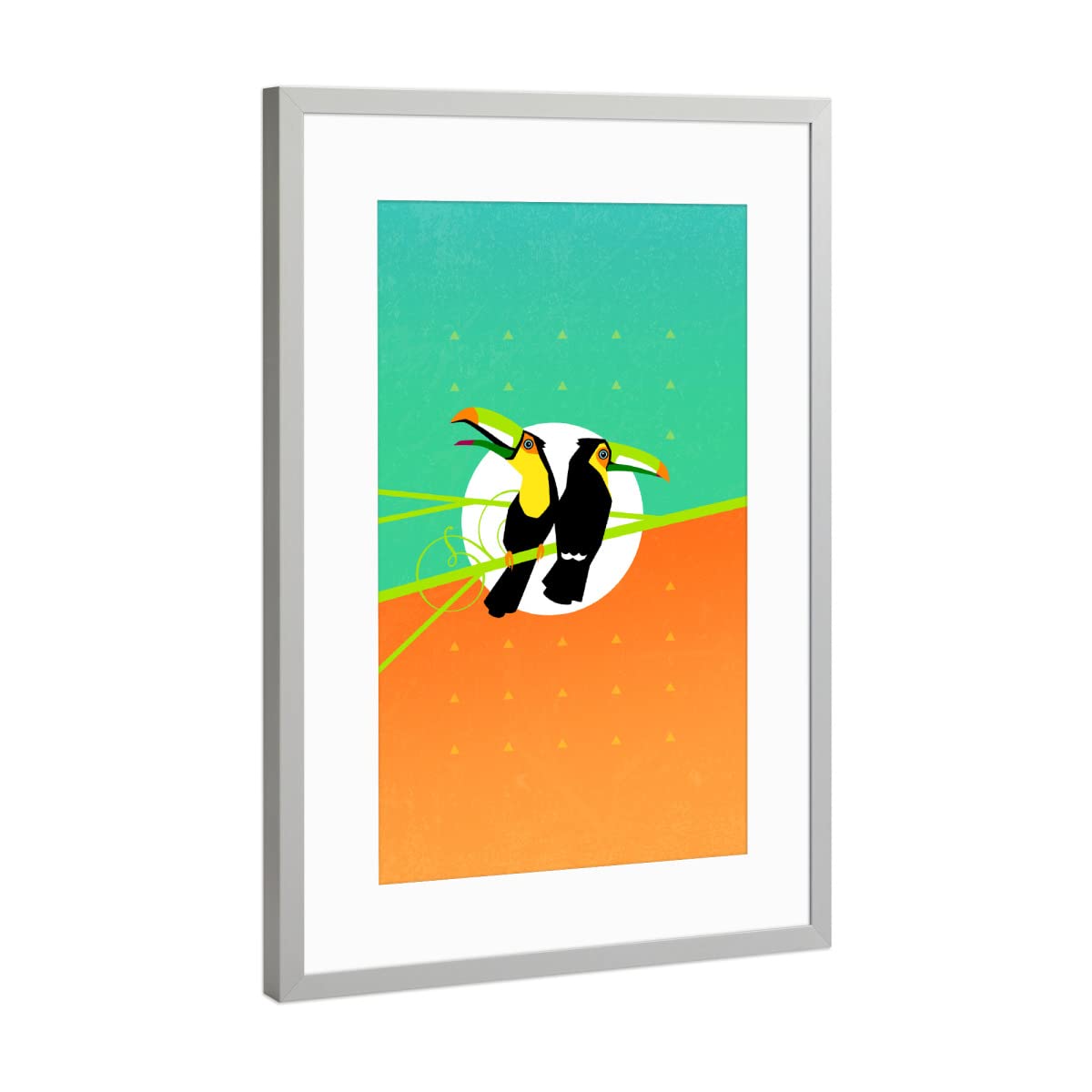 artboxONE Poster mit Rahmen Silber 60x40 cm Tropical Toucans von Pia Kolle - gerahmtes Poster