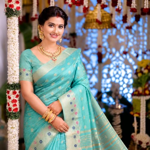 Image of Sarees for Women Wear Organza Silk Banarasi Sari Kanjivaram Soft Pure Paithani Wedding Original Kanchipuram Pattu Sadi with Blouse Piece 2026 (Gulab)