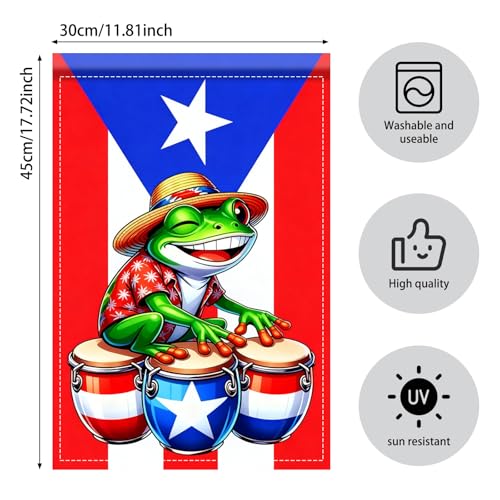 Image of Nuxovilar Puerto Rico Garden Flag Frog Hats Drums Polyester Decor 12x18inch