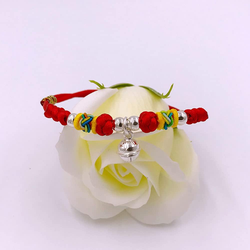 Bracciale Rigido in Argento for Donna, Bracciale Intrecciato in Corda Rossa con Ciondolo Campana in Argento S925 Braccialetti dell'amicizia Regolabili Gioielli Etnici tibetani fortunati