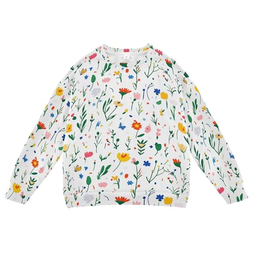 JUNZAN Flowers Cactus Lily Butterflies White Big Girls Sweatshirts Hoodies Crewneck Hoodies for Girls Camping 4T
