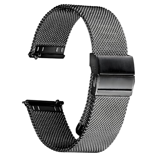 Image of Stainless Steel Mesh Watch Band for Mens Women, Quick Release Mesh Watch Straps 18mm 20mm 22mm 24mm (24mm Black)