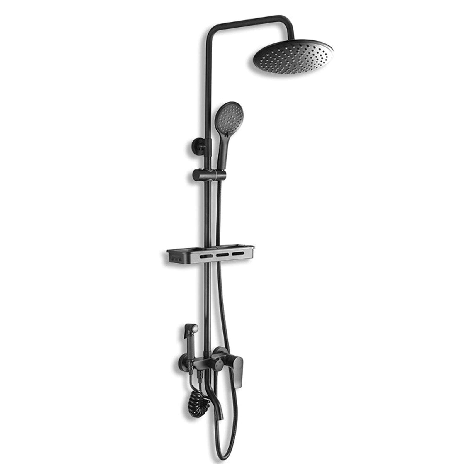 AYCDL Black Shower System Wall Mounted, Adjustable Height Shower Set Modern with Overhead Shower Head Bath Tap, Modern Shower Mixer Set for Bathroom Hotel,Round,Round,Round