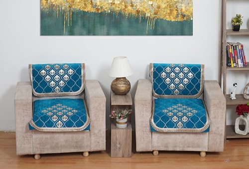 Image of MORADO 5 Seater Sofa Cover | Sofa Panel, Durable, 3+1+1 Settee Slipcover in Aqua, Chenille for Ultimate Protection and Style