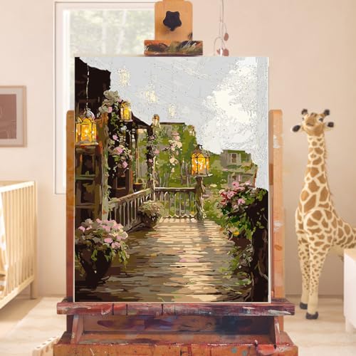 Image of HASTHIP DIY Paint by Numbers Kit Countryside Hallway DIY Oil Paint Paint by Numbers Canvas Oil Paint Wall Decoration DIY Number Painting Natural Scenery Oil Paint Home Decoration, 40 x 50 cm | Oil Painting for Gift, Art Therapy Kit for Adults, Home Wall Decor, Without Frame, Countryside Hallway Art Kit, 40 x 50 cm