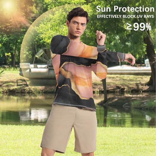 Marble Black Peach Men's Rash Guard Comfortable Round Neck Men's Sun Shirt Long Sleeve Hiking4
