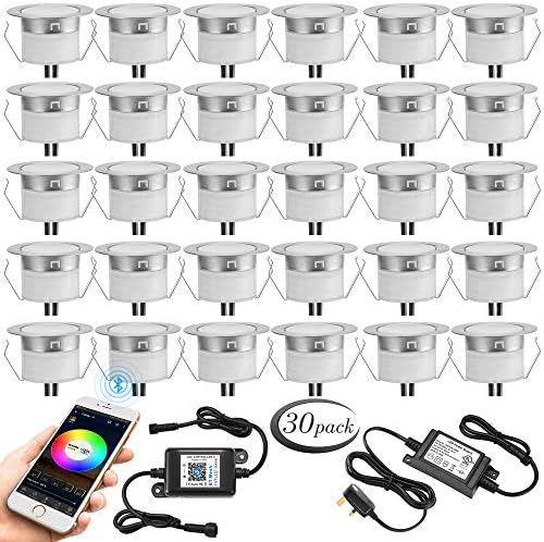 RGBW Led Decking Lights 12V Waterproof IP67 Ø45MM - Bluetooth Mesh Led Plinth Light Kits for Terrace/Patio/Path/Wall/Garden/Decoration, 20 Packs