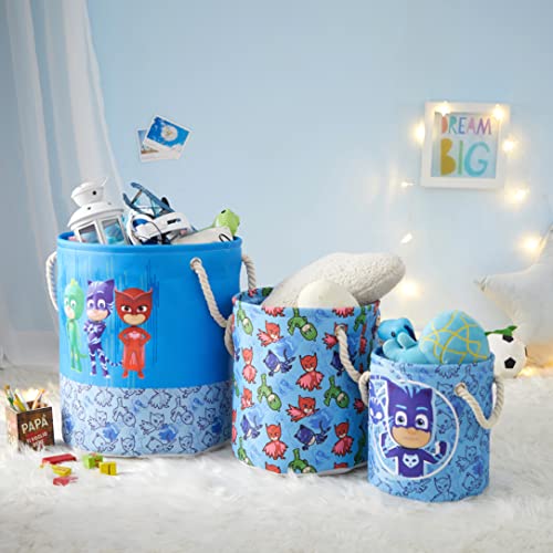 Image of PJ Mask 3 Piece Multi Size Fabric Nestable Toy Storage Basket Set, with Rope Carry Handles