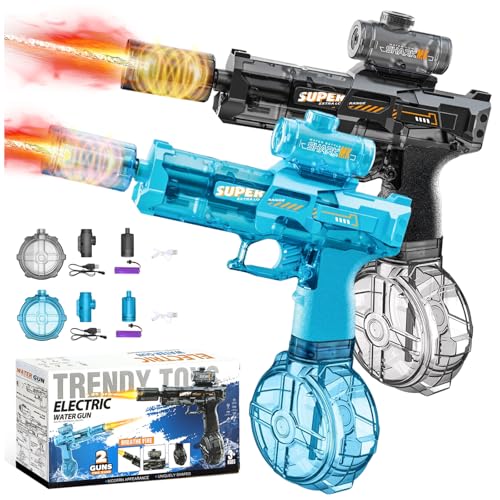 2PCS Pistola de Agua Eléctrica con luz LED,Pistola de Agua Eléctrica para Adultos y Niños,Potente Pistola,Alta Capacidad,para Piscinas,Playas(Negro & Azul)