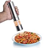 PomStreamTM Battery Operated Salt or Pepper Mill and Grinder with Adjustable Grind Level, Transparent Ingredient Window and LED Light (Single Pack)