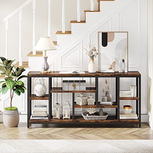 Tribesigns Console Sofa Table, 70.9 inch Extra Long Table Behind Couch with Storage Shelves, 3-Tier Industrial Narrow Entryway Hallway Accent Table for Living Room, Rustic Brown - image 4