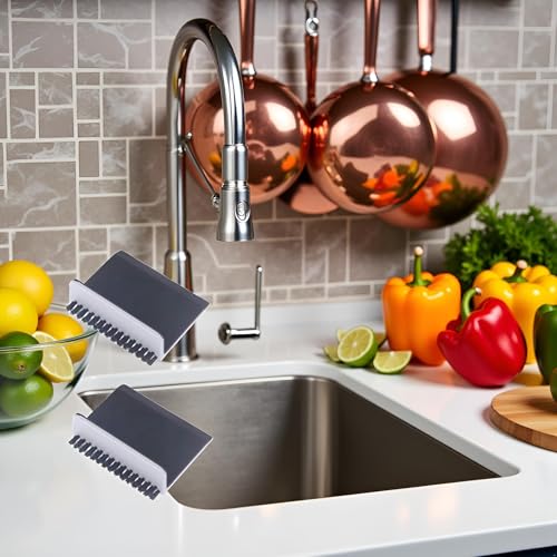 Image of 2 Pcs Black Kitchen Sink Squeegee Cleaner Countertop Brush Wiper Vegetable Cleaning Brush Wiper Home Kitchen Tool Fruit and Vegetable Cleaning Brushes Accessories Utensils and Gadgets