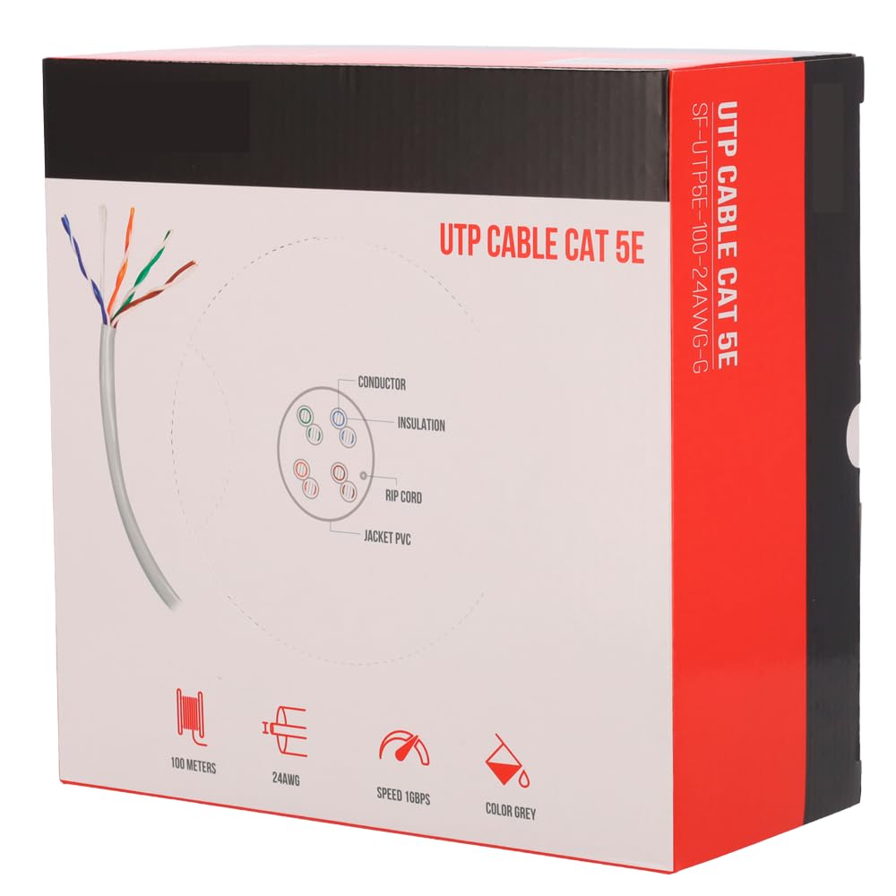 Cavo Ethernet Cat 5E da 100m Bulk Cabel, Cavo di Rete LAN Cat 5E ad Alta Velocità Per Connessione Internet Veloce 1 Gbps – 100 MHz AWG24 Cavo in Comoda Scatola | Cavo UTP CCA (100 Metri, Grigio)