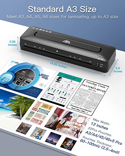 Laminator Machine A3 Laminating Machine - 13 Inches Cold And Thermal Laminator With 30 Laminating Sheets, 5-In-1 Lamination Machine With Paper Trimmer And Corner Rounder For Home Office School Use #TOP3