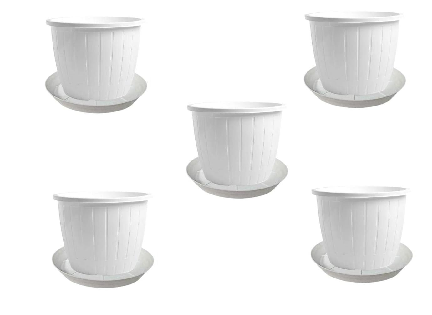 Varshney Gardening Round Plastic Dura Flower Pot for Home Plants Indoor and Outdoor Garden (8 Inch, 5 Pcs, White) Pots with Bottom Plates/Trays | Gamla Planters Plant Pot Set (B0CDBS3DNW) Amazon Price History, Amazon Price Tracker