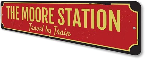 Miniatura 4 de Letrero de estación de tren familiar, letrero de viaje en tren, decoración de aluminio con nombre de familia, 3 x 13 pulgadas