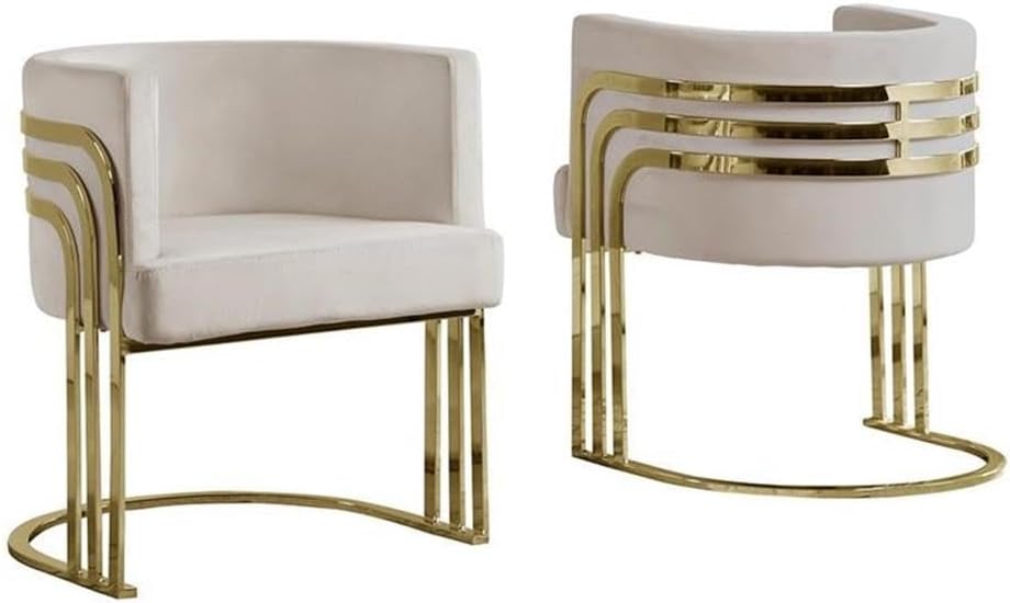 Pemberly Row Velvet Accent Barrel Chair, 24" L x 22" W x 30" H, Beige Cream Upholstery, Gold Chrome Legs, Modern Leisure Style, Minimal Assembly Required, Elegant Living Room or Bedroom Seating