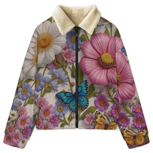Manteau polaire pour vos balades d'hiver en ville avec motif fleurs poétiques