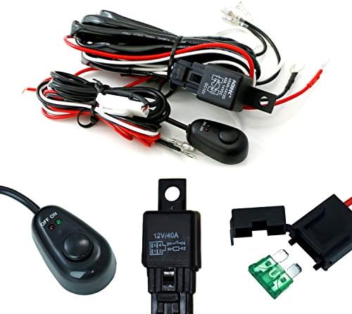 iJDMTOY (1) Universal Fit Relay Harness Wire Kit with LED Light ON/Off Switch Compatible with Fog Lights, Driving Lights, Xenon Headlight Lighting Kit or LED Work Light, etc