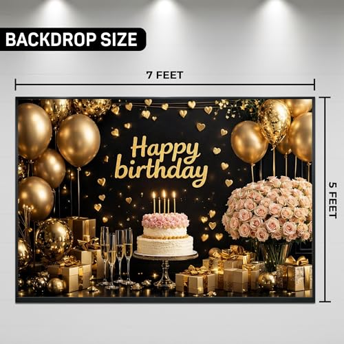 Image of Happy Birthday Theme Backdrop Banner 5x7 ft - Digital Print Cloth Background, Reusable Birthday Party Wall Decoration for Girls, Photo Booth & Stage Decor (BD 33)