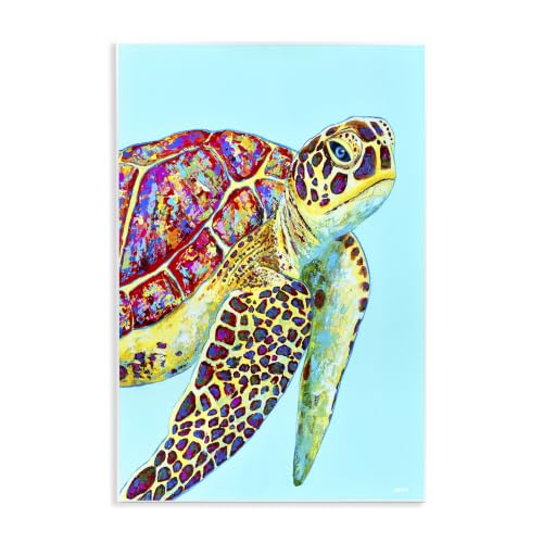 Swimming Sea Turtle Nautical, 13 x 19 Inch Mounted Print on Wall Plaque