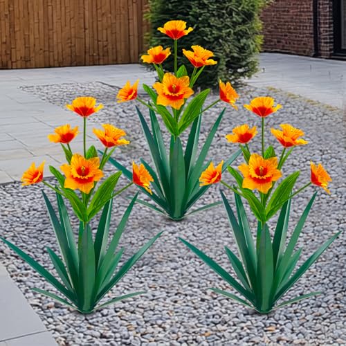 Image of Homight Metal Agave Plant Outdoor Decoration Outdoor Garden Decoration Daffodils Flowers Mexican Yard Art Daffodils Flowers Decorative Garden Gift (3 Big Orange Daffodil)