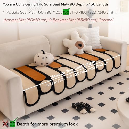 Image of HOKIPO 'Moderna Curves' All Season Sofa Cover Mat for 1 /2 /3 Seater & L Shape Sofa. Make Your Own Sofa Cover Set, Anti-Slip Mat Length 90(D) x 150(L) cm, Oyster Beige (AR-6124-BGE)