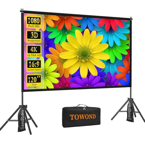 TOWOND Projector Screen with Stand,120 inches Indoor Projector Screen Outdoor Portable 16:9 4K HD...
