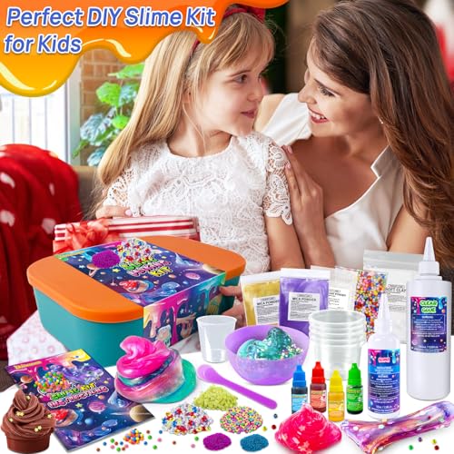 YOPINSAND DIY Slime Kit, Galaxy Slime Making Kit for Girls, Glow in The Dark Slime with Add-ins, Foam Balls, Charms, Glitters, Party Favors Gift Toys for Kids 3-12 - Image 5