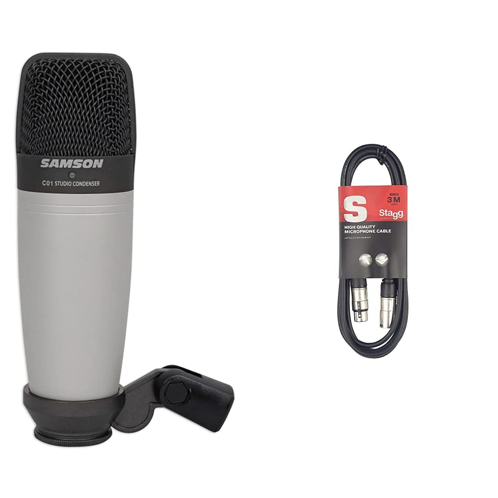 Samson C01 Studiomikrofon & Stagg Mikrofonkabel 3 Meter - 1x XLR Male - 1x XLR Female, Black