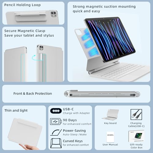 Image of RAYMCRAFT for iPad Air 11-inch (M3 2025 / M2 2024) & iPad Pro 11 inch(1st /2nd /3rd /4th Gen), Magic Keyboard for Air 4 /5 10.9 inch, Springy Backlit Keys, Stain-Resistant Surface, Multi-Touch Trackpad, White