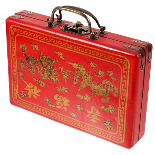 GALPADA Caja De Mahjong Artículo De Mahjong Ébano Vacío Sostiene Largo Portátil Caso Rectángulo Retro Solo Cajas De Caso De Majhong Mahjongg Jcase De Madera Rojo