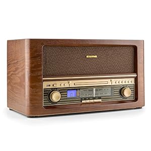 auna Belle Epoque 1906 – stereo, retro-systeem, radiotuner, marifoon, lcd-scherm, cd-speler, mp3-compatibel, usb, digitaliseringsfunctie, afstandsbediening, houten behuizing, bruin