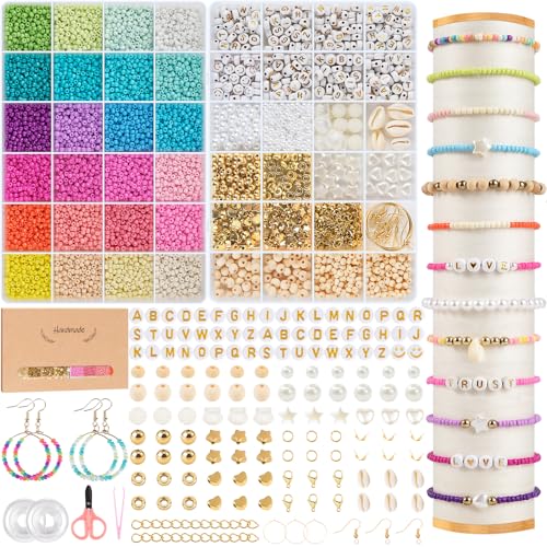 RUBY 3mm Perlen für Armbänder,24 Farben Perlen zum Auffädeln Perlen Set mit Buchstabenperlen, Armband Selber Machen Perlenset für DIY Halsketten Handwerk Armbänder Schmuck Herstellung