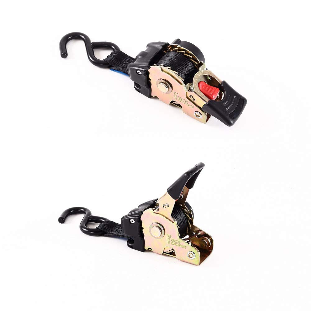 Oldbones - Correa de amarre con trinquete retráctil, con gancho en S, para motocicleta, barcos, remolques, 1 par, 2,5 cm x 1,6 m