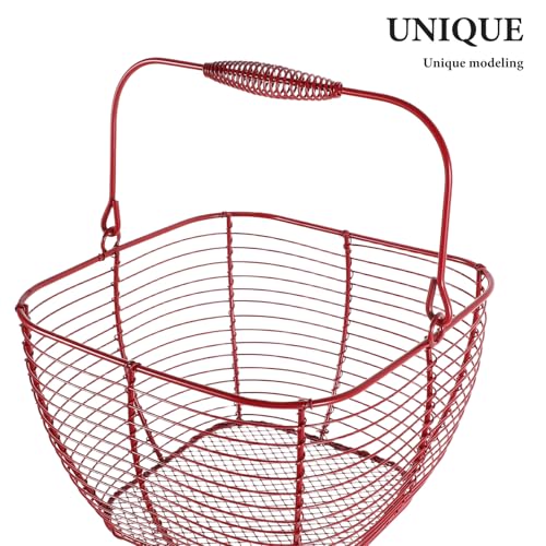 Cesta para huevos redonda de hierro rojo con diseño vintage de dos piezas para cocina 4