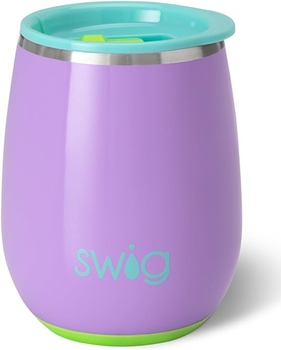 Swig Life 14oz Stemless Wine Cup, Insulated Wine Tumbler with Lid, Stainless Steel Travel Tumbler (Ultra Violet)