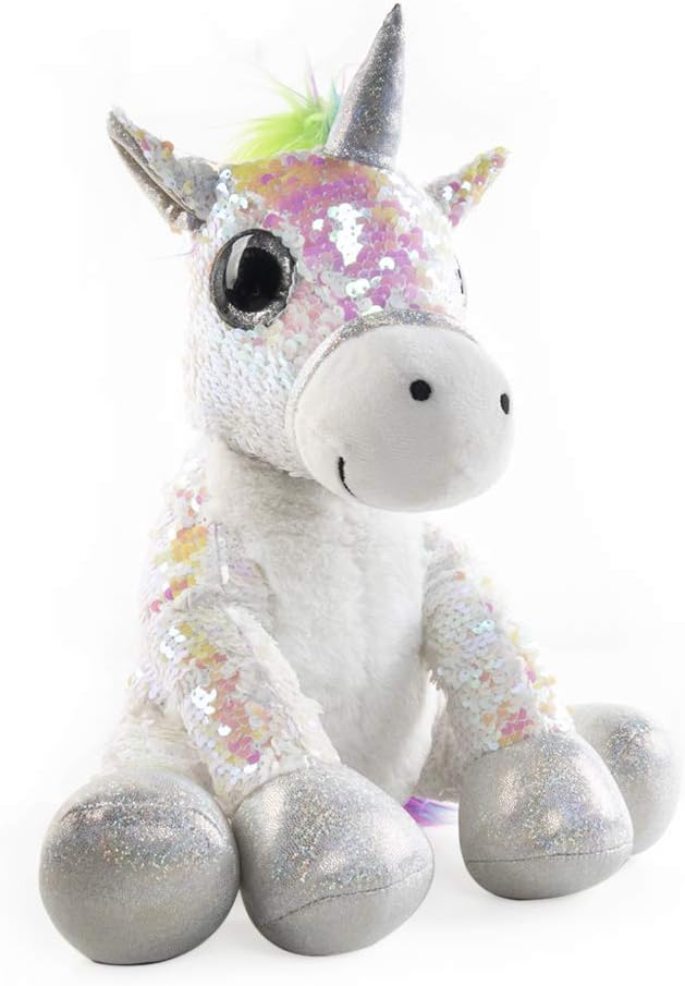 My OLi Flip Sequin Stuffed Unicorn Plush Animals with Reversible Glitter Sequins, Rainbow Mane Sparkle Gifts for Kids, 13”, White : Toys & Games