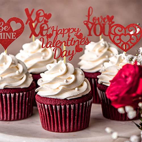 Happy Valentine's Day Cupcake Toppers Heart Love You Food Picks Wedding Anniversary Engagement Bridal Shower Party Favors #TOP2