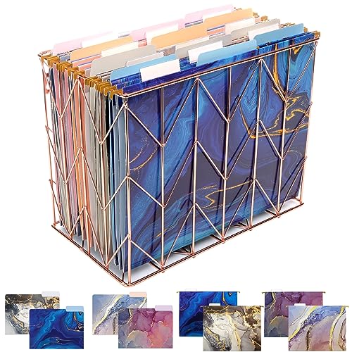 Global Printed Products Designer Hanging File Folder Kit, Includes Metal Hanging Basket, 12 Hanging Folders, and 24 File folders, Letter Sized