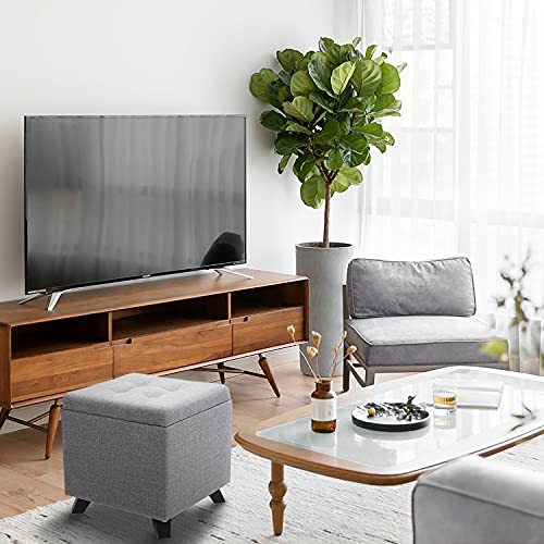 Usjrao Cube Storage Ottoman Fabric Linen Foot Rest Upholstered Foot Stool Padded Seat Comfy Chair With Removable Lid And 4 Wooden Legs For Living Room Entryway Bedroom Office Hallway Light Gray #TOP4