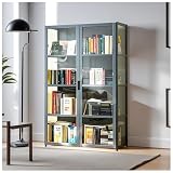 51" Large Bookshelf 4 Tier Bamboo Bookcase with Acrylic Doors, Front Bookshelves Double Open Display Cabinet Case for Apartments, Home Offices,Gray,32 * 13 * 51in