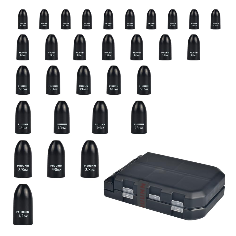 30Pcs Tungsten Bullet Fishing Weights Sinkers Kit, Tungsten Worm Weights Set Assortment Size with Fishing Tackle Box for Bass Fishing