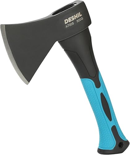 10” Outdoor Hatchet Forged Carbon Steel Heat Treated Hand Tool, Fiberglass Shock Reduction Handle with Anti-Slip Grip