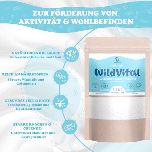 Hirschgeweihpulver für Hunde & Katzen - Mineralstoffversorgung 100% natürlich - Kollagen Pulver mit Protein, Calcium, Magnesium, Spurenelemente 200 g