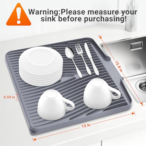 COPLIB Silicone Dish Drying Mat for Kitchen Counter, Non-Slip Drain Pad, Dish Drying Pad, Easy to Clean Dish Rack Pad, Multi-Use as Heat Resistant Trivet, 15.8\" x 13\" , Grey - Thumbnail 2