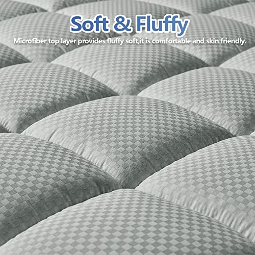 MATBEBY Bedding Quilted Fitted California King Mattress Pad Cooling Breathable Fluffy Soft Mattress Pad Stretches up to 21 Inch Deep, Cal King Size, Light Grey, Mattress Topper Mattress Protector