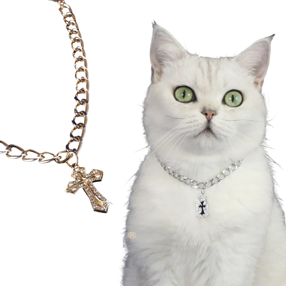 Collier décoratif croix baroque dorée pour petit chien et chat de taille XS 10-20cm