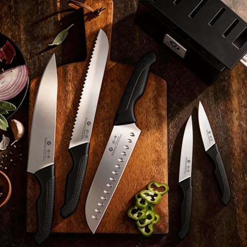 Image of imarku 14-Piece Premium Knife Block Set, Black Kitchen Knife Set with Block and Build-in Sharpener, High-Carbon Stainless Steel Knives for Lasting Sharpness, Dishwasher Safe, Gift for Men