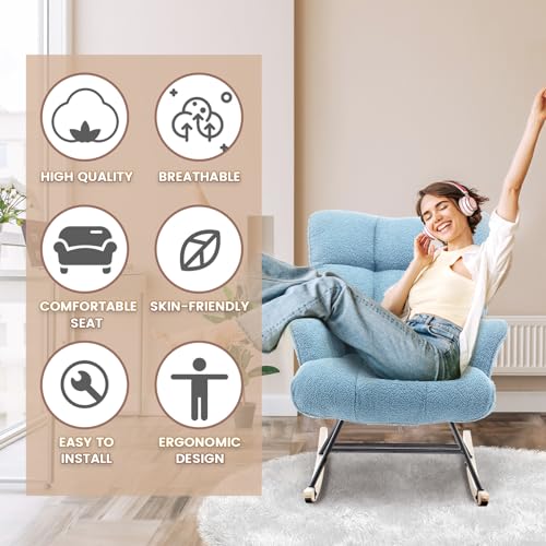 image for SAETSFEG Nursery Rocking Chair Teddy, Upholstered Glider Rocker with H